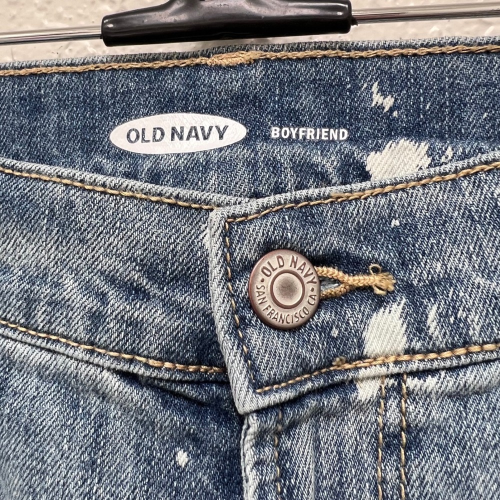 Old Navy Boyfriend Jeans Womens‎ 16 Medium Wash Paint Splatter Relaxed Fit Denim - Picture 3 of 5